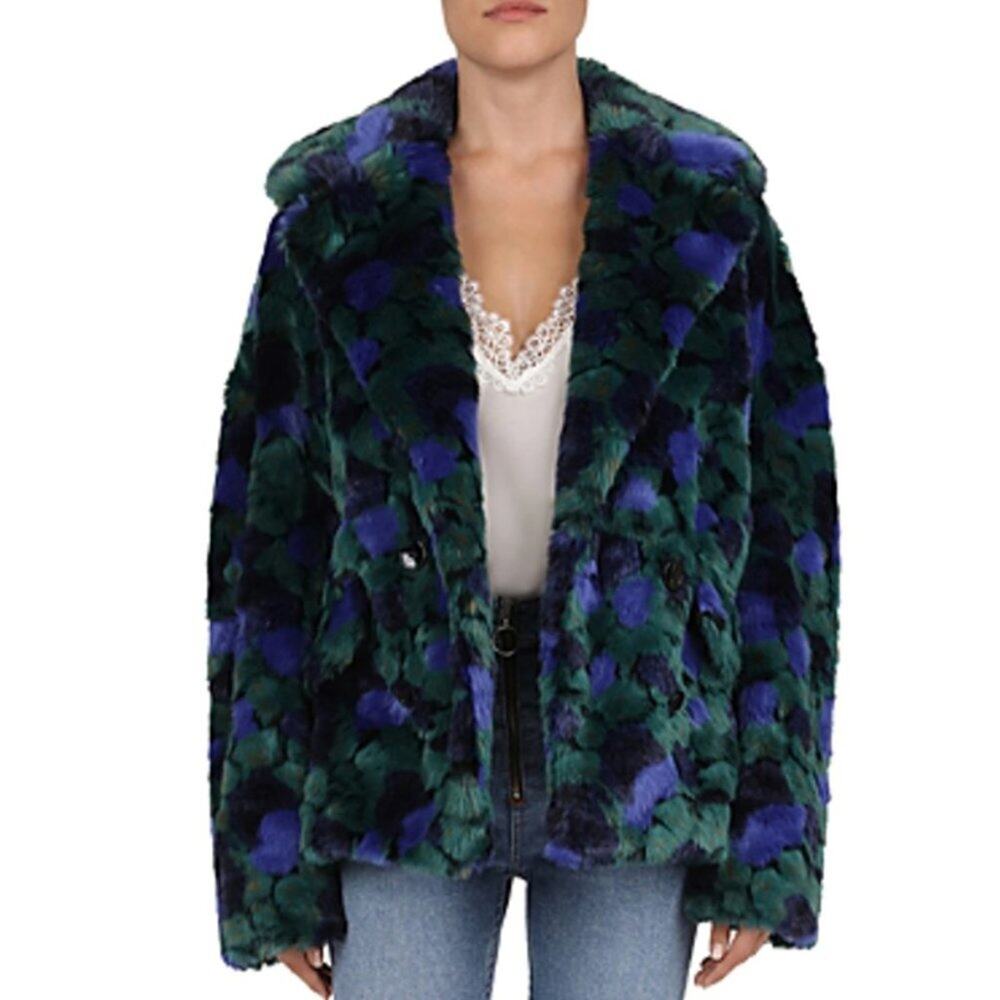The Kooples Blue & Green Faux Fur Coat